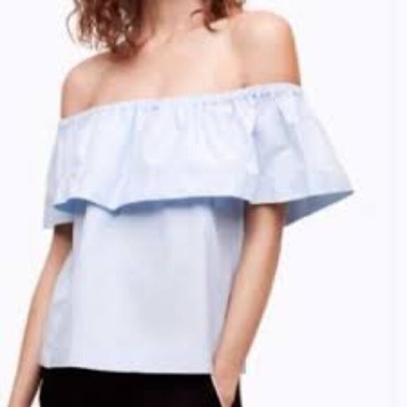 𝅺 Wilfred Hollande Blouse Light Blue Off Shoulder Ruffle Women's Blouse size XS - Picture 1 of 8